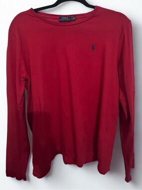 Ralph Lauren Long-Sleeve Crewneck Top in Red with Navy Pony